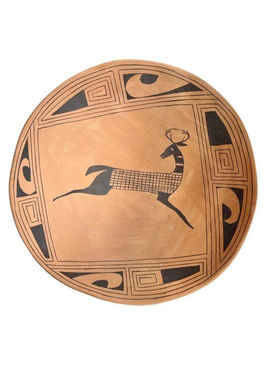 Julio Mora Other - Signed Julio Mora Bowl Handcrafted Mata Ortiz Ceramic Leaping Deer Tan Black